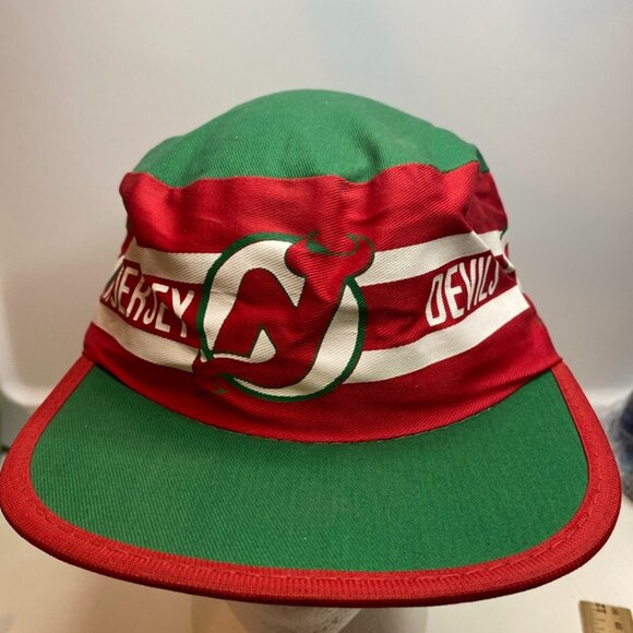 Vintage 80s New Jersey Devils 100% Cotton M/L NHL Hockey Painter Hat Rare - Picture 1 of 12